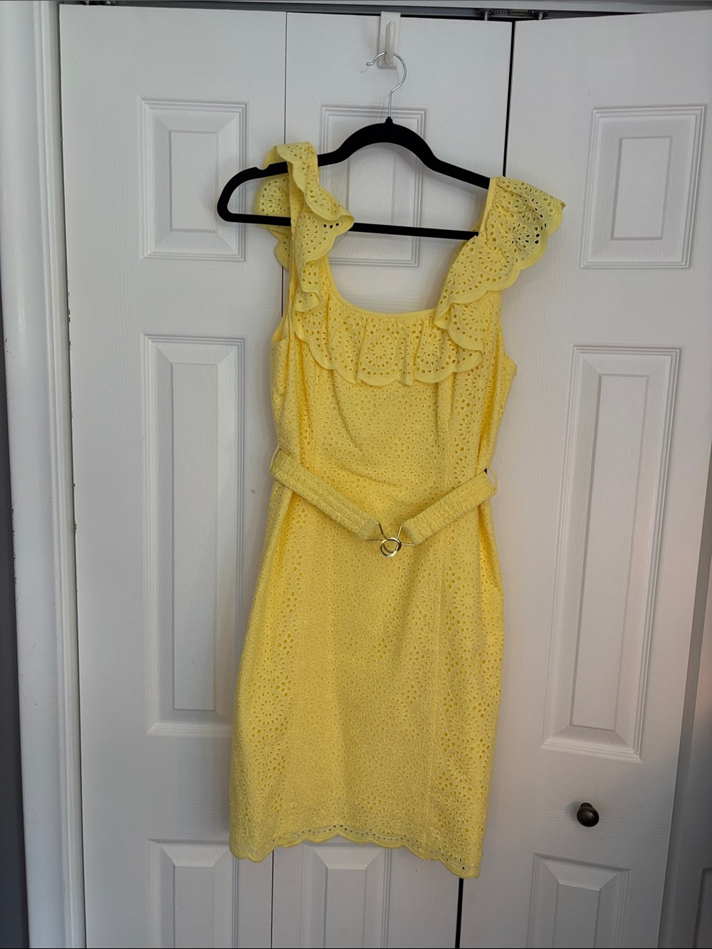 Lilly Pulitzer Yellow Eyelet Ruffle Belted Sheath Dress